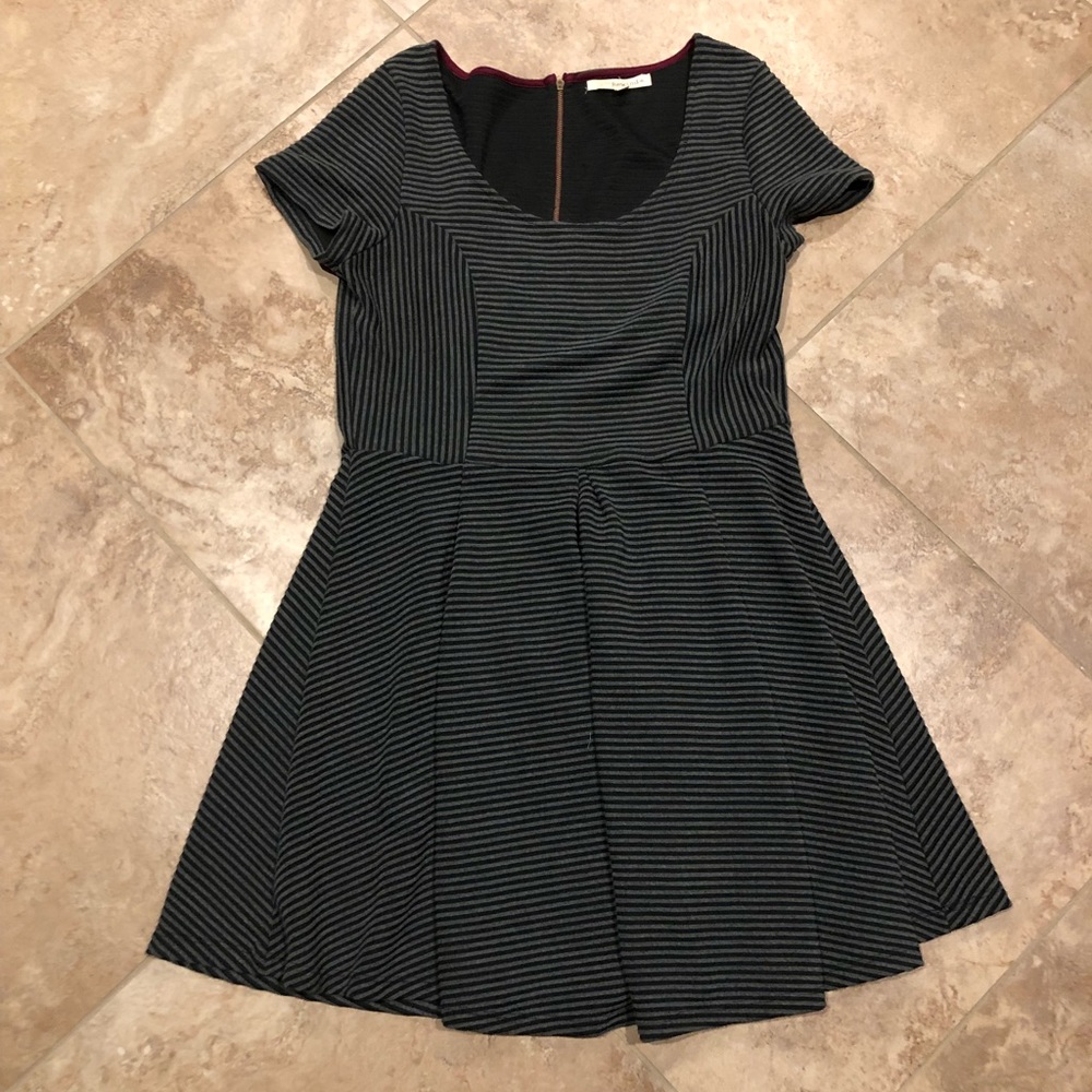 Black/Dark Grey Striped Fit & Flare Dress